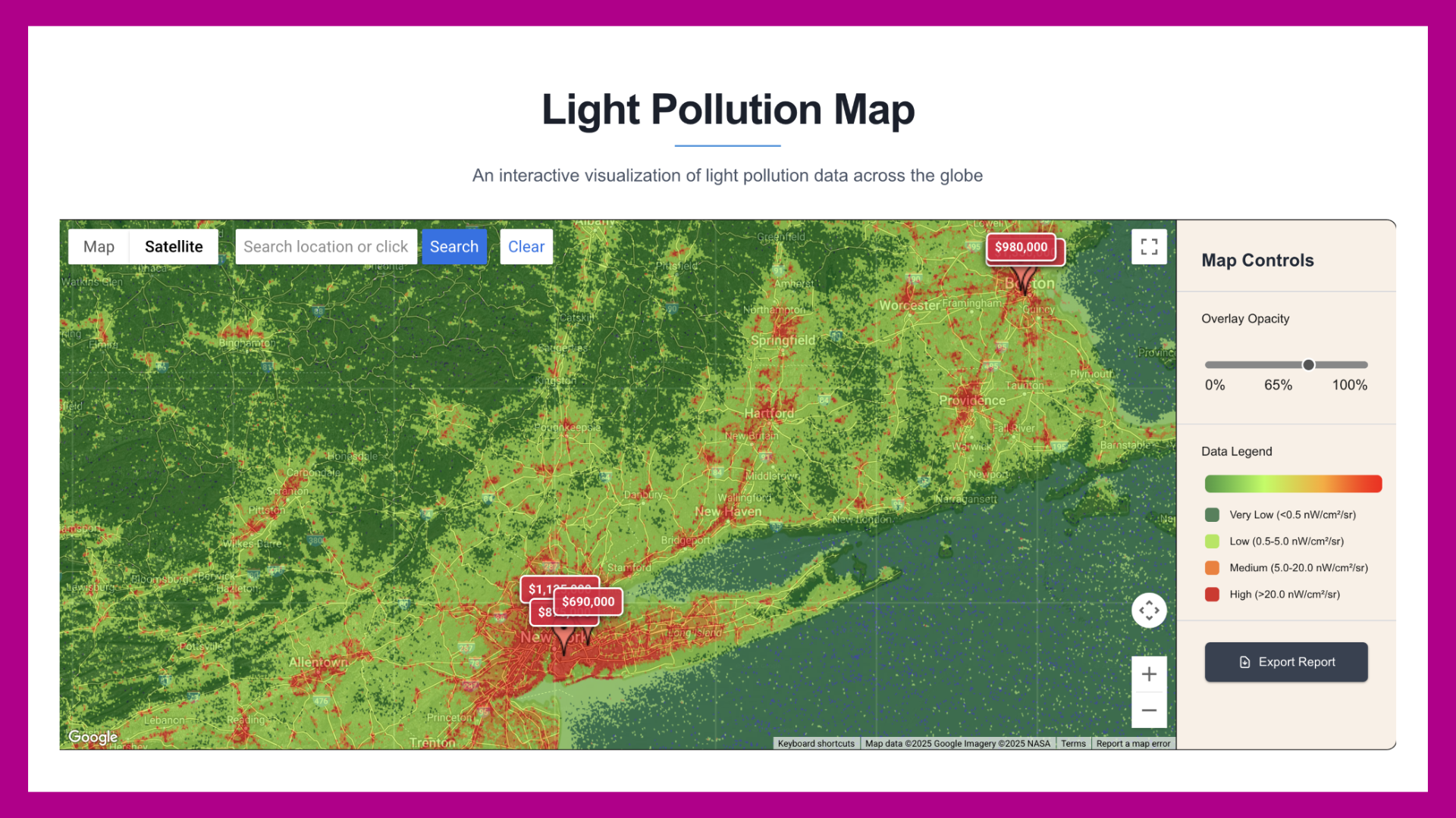 Light pollution map